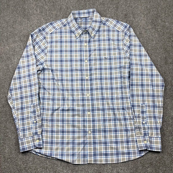Vineyard Vines Other - Vineyard Vines Mens On-The-Go Performance Plaid Button Down Shirt Blue Grey L